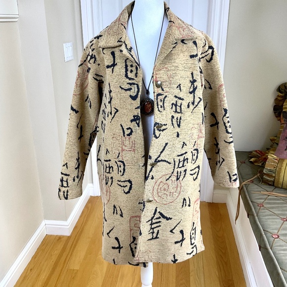 Textured Trench Coat Asian Design Beige Cotton Blend Norm Thompson (S) - Picture 2 of 8